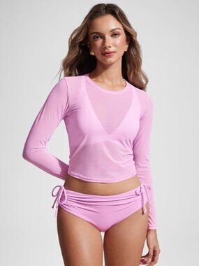 Cover Up Mesh Cropped Long Sleeve